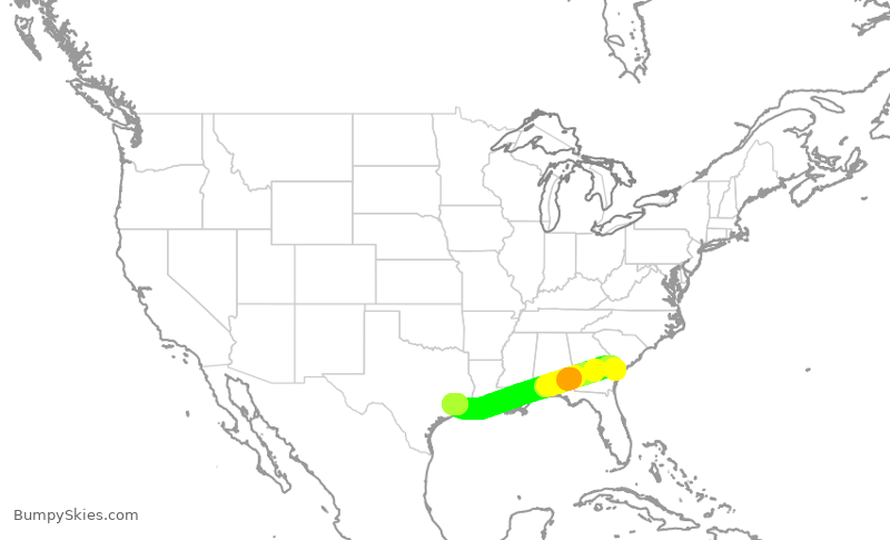 Turbulence forecast map for SWA777, SAV to HOU