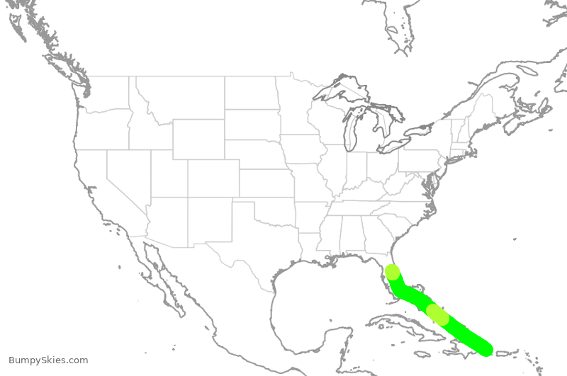 Turbulence forecast map for SWA783, DPC to MCO
