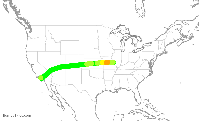 Turbulence forecast map for SWA790, LAX to STL
