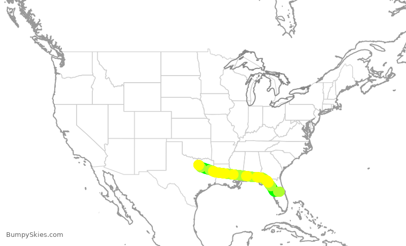 Turbulence forecast map for SWA791, MCO to DAL