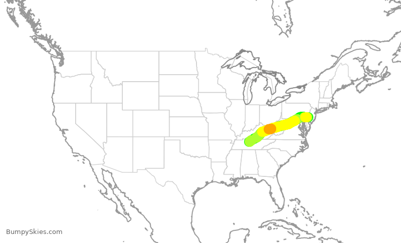 Turbulence forecast map for SWA793, PHL to BNA