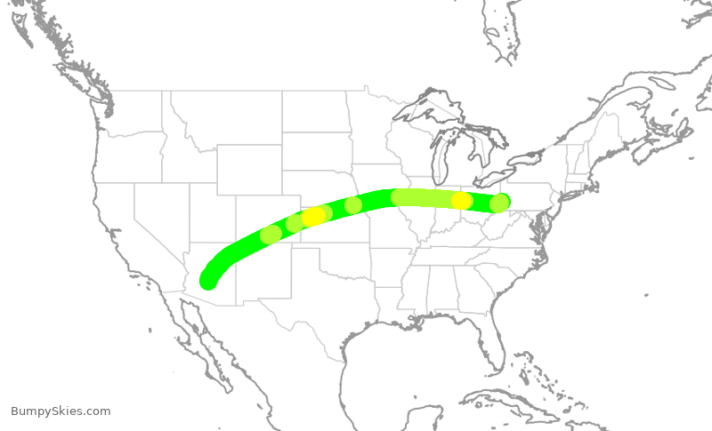 Turbulence forecast map for SWA793, PHX to PIT