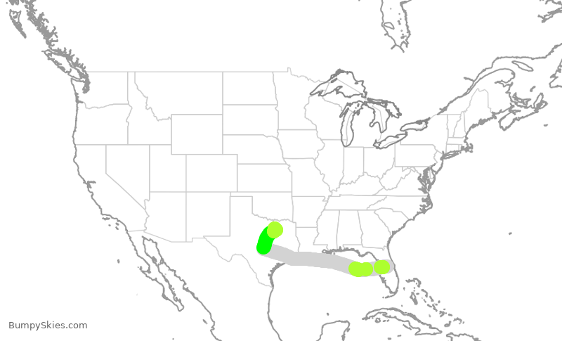 Turbulence forecast map for SWA7, MCO to DAL