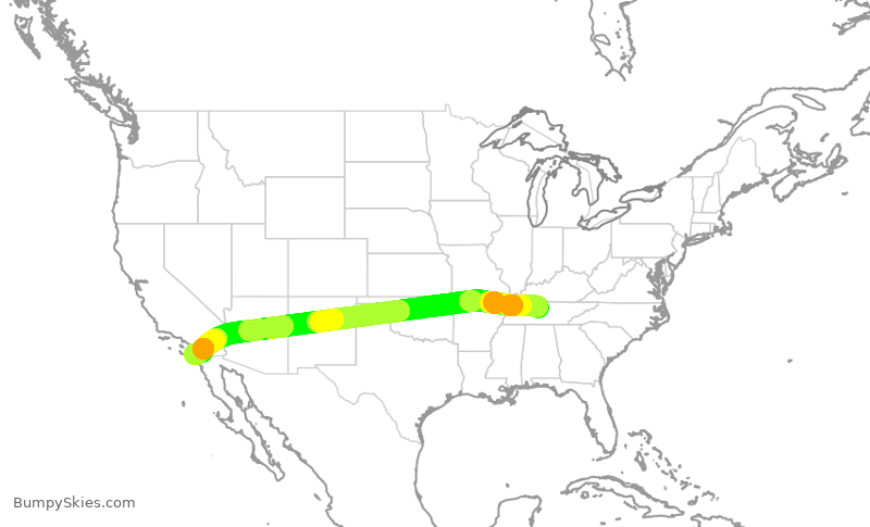 Turbulence forecast map for SWA800, BNA to SAN