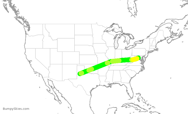 Turbulence forecast map for SWA8020, LBB to IAD