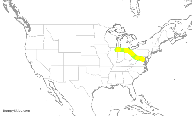 Turbulence forecast map for SWA8023, MDW to DCA