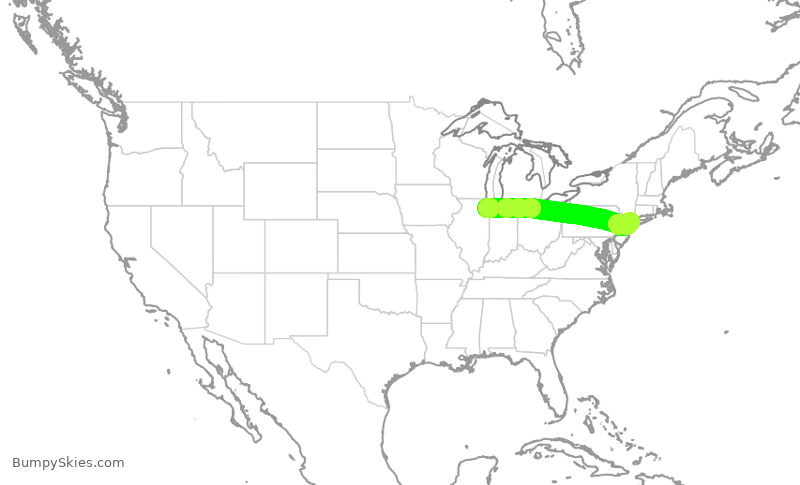 Turbulence forecast map for SWA802, MDW to LGA