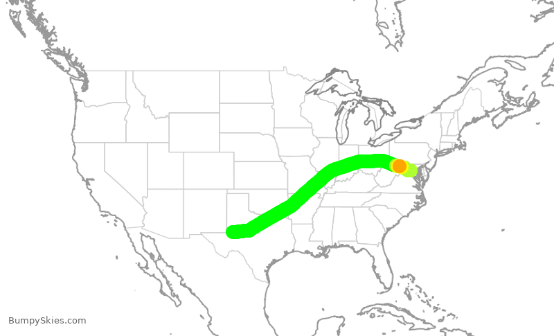 Turbulence forecast map for SWA8086, MAF to IAD
