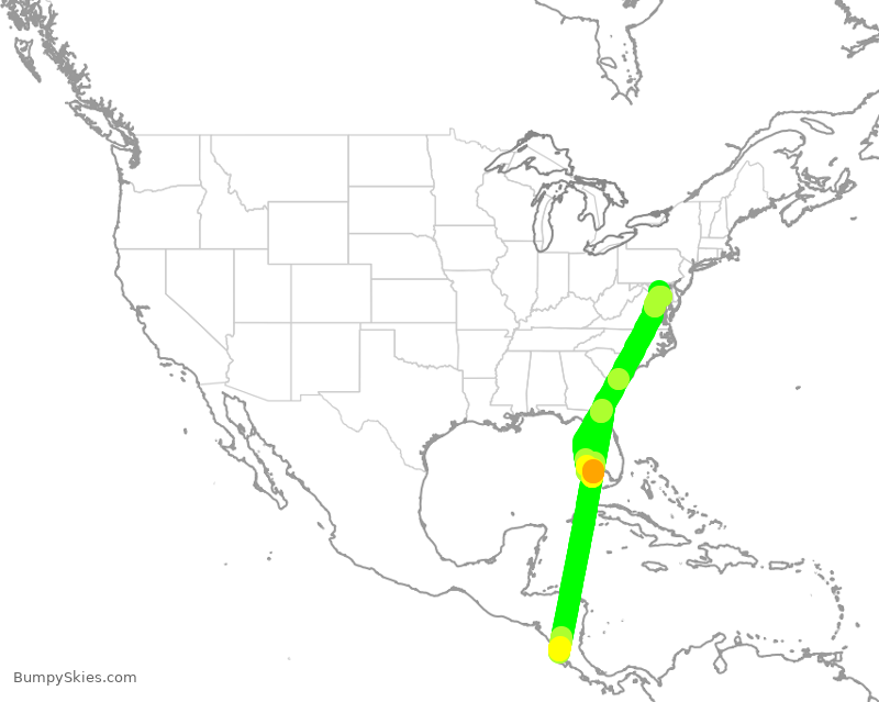 Turbulence forecast map for SWA810, LIR to BWI