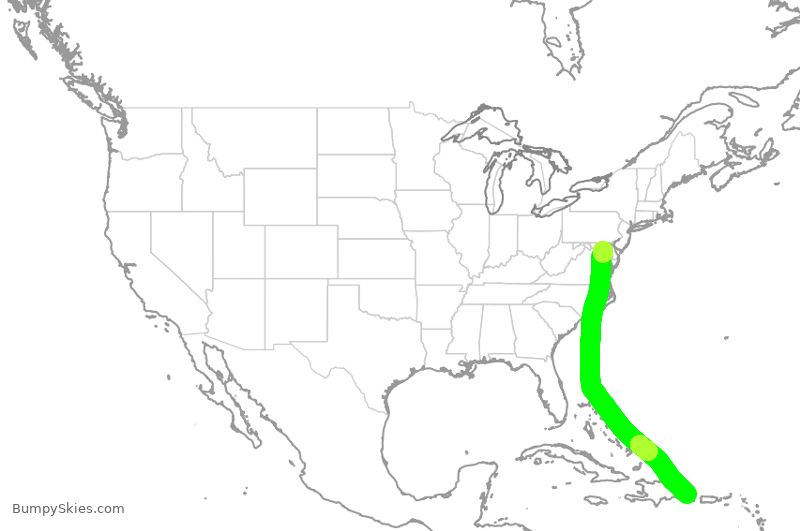 Turbulence forecast map for SWA811, BWI to PUJ