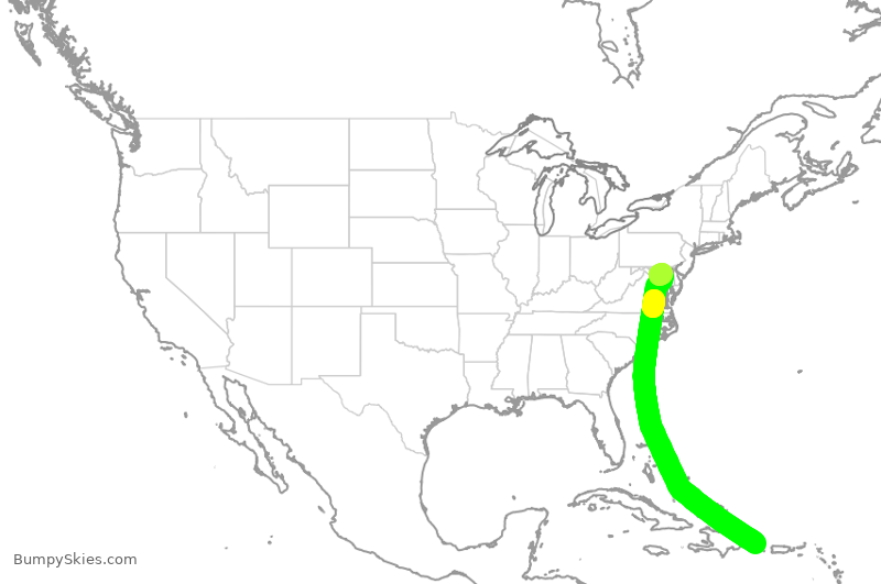 Turbulence forecast map for SWA812, PUJ to BWI