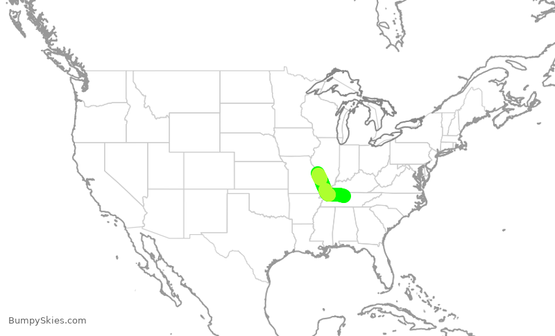 Turbulence forecast map for SWA814, BNA to STL
