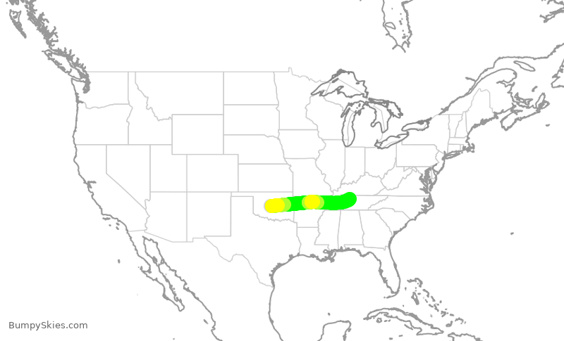 Turbulence forecast map for SWA816, OKC to BNA