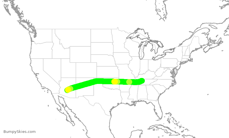 Turbulence forecast map for SWA818, PHX to BNA