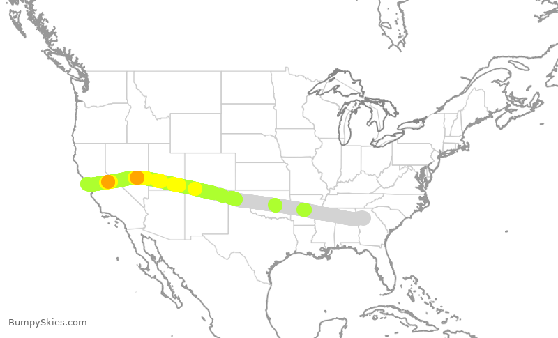 Turbulence forecast map for SWA8207, ATL to SFO