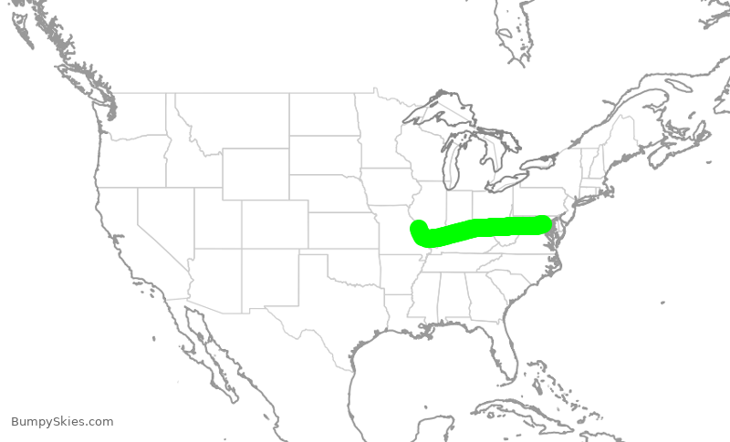 Turbulence forecast map for SWA8229, DCA to STL