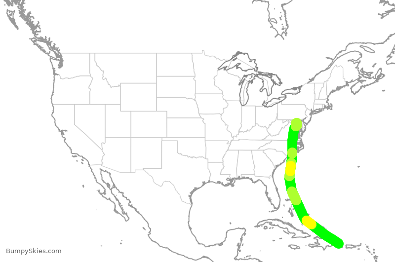 Turbulence forecast map for SWA832, PUJ to BWI