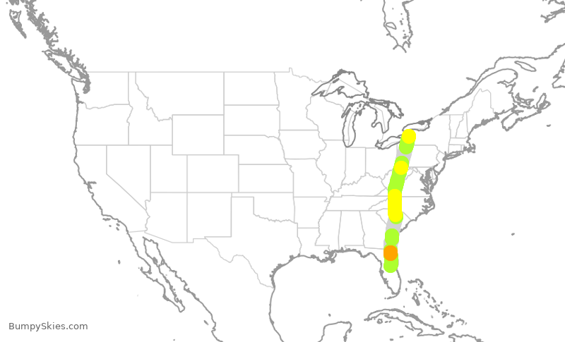Turbulence forecast map for SWA834, BUF to MCO