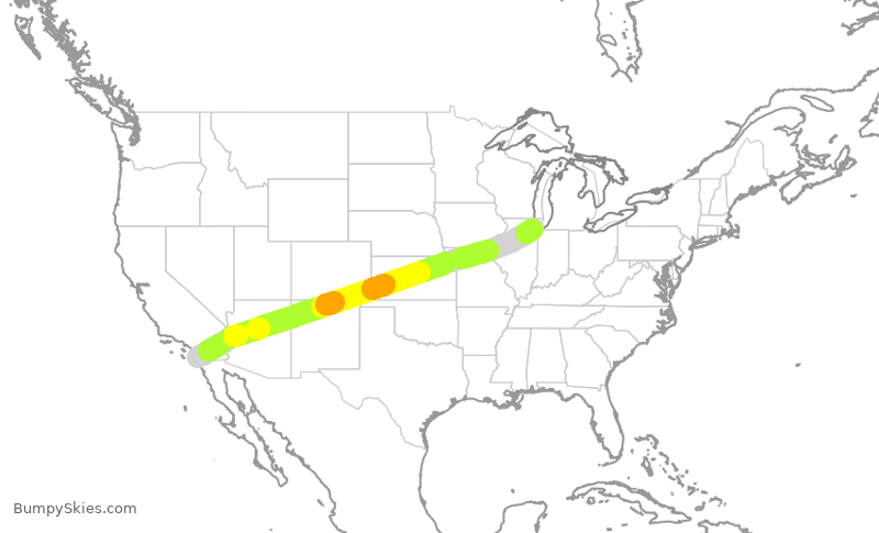 Turbulence forecast map for SWA840, SAN to MDW