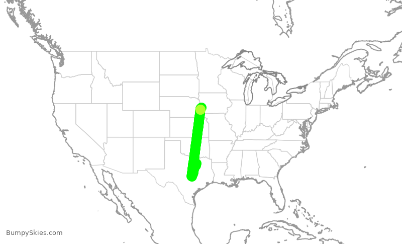 Turbulence forecast map for SWA843, DAL to OMA