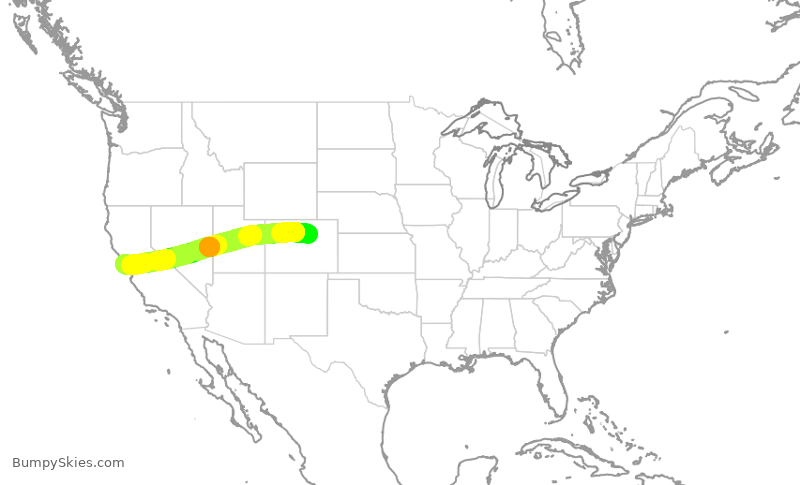 Turbulence forecast map for SWA845, DEN to SFO