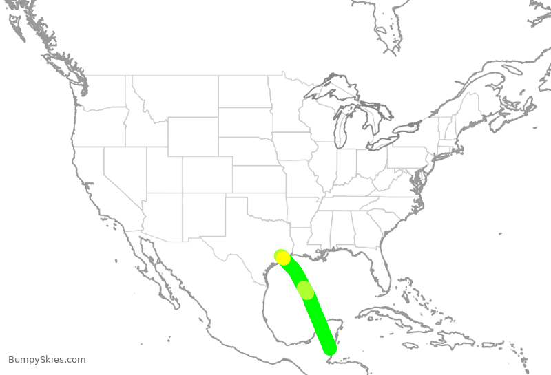 Turbulence forecast map for SWA847, HOU to BZE