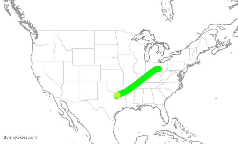 Turbulence forecast map for SWA8502, CMH to DAL