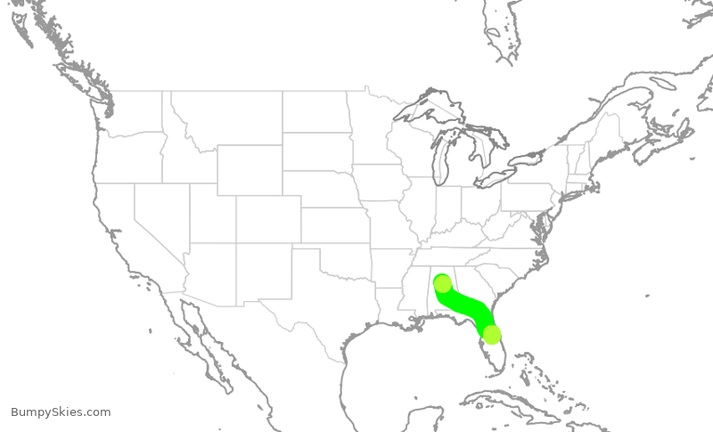 Turbulence forecast map for SWA8508, BHM to MCO
