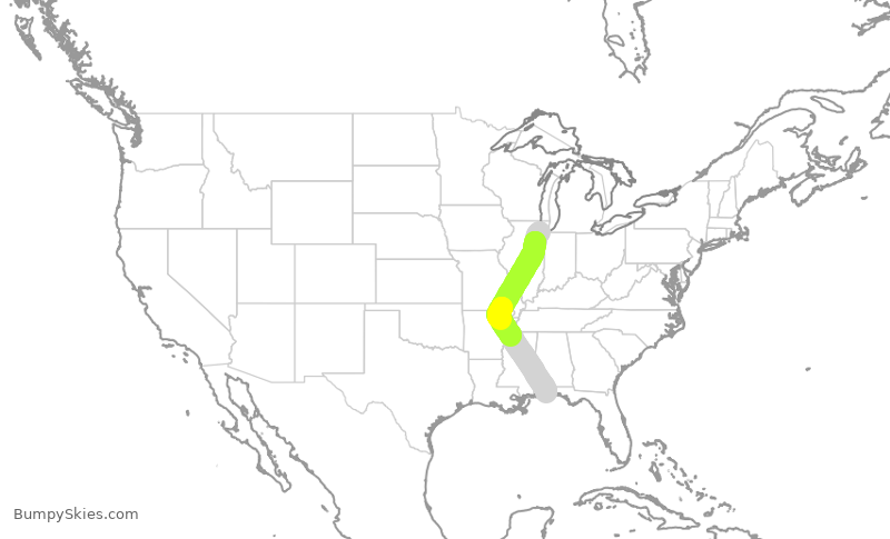 Turbulence forecast map for SWA8509, MDW to PNS