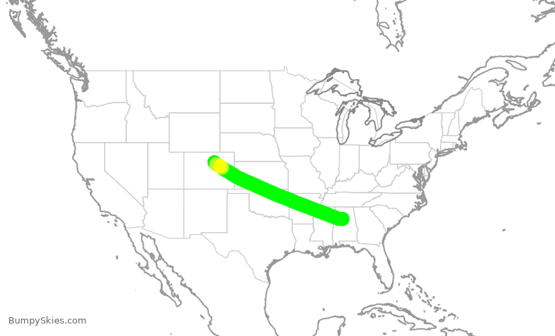 Turbulence forecast map for SWA850, BHM to DEN