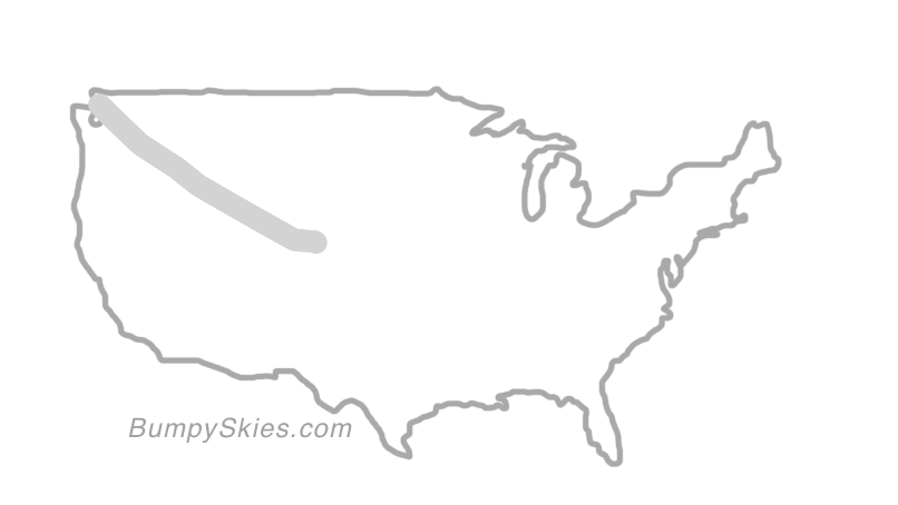 Map of continental US with illustrated flight path and turbulence forecast (described in text below)