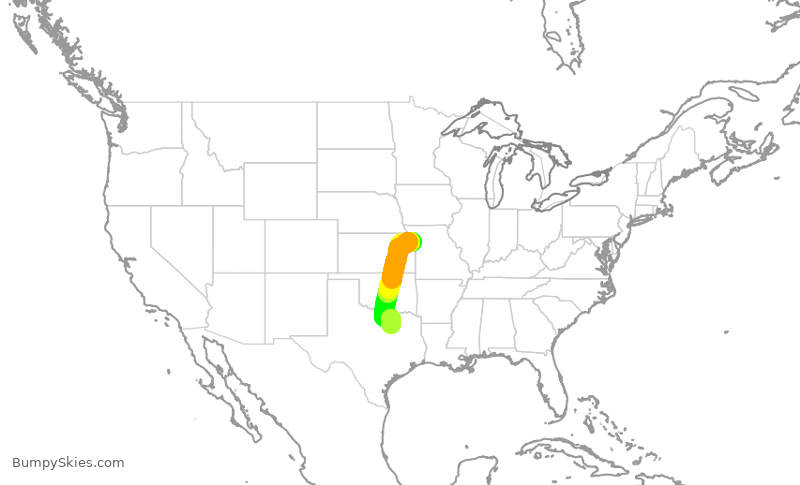 Turbulence forecast map for SWA8516, MCI to DAL