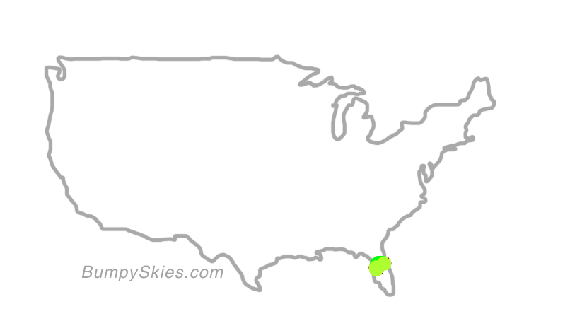Map of continental US with illustrated flight path and turbulence forecast (described in text below)