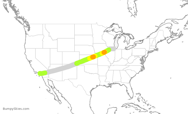 Turbulence forecast map for SWA851, MDW to LGB