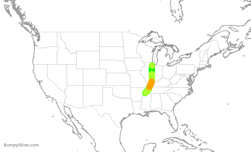 Turbulence forecast map for SWA852, MDW to MEM
