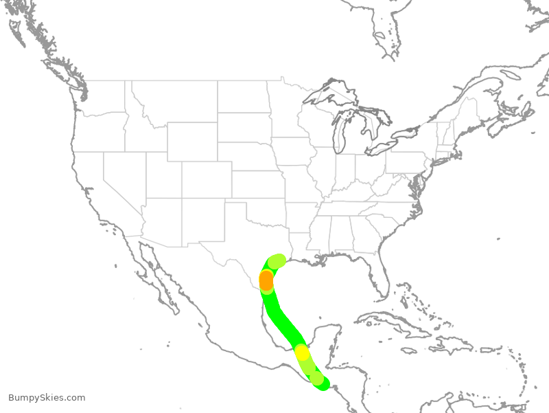 Turbulence forecast map for SWA8540, SAL to HOU