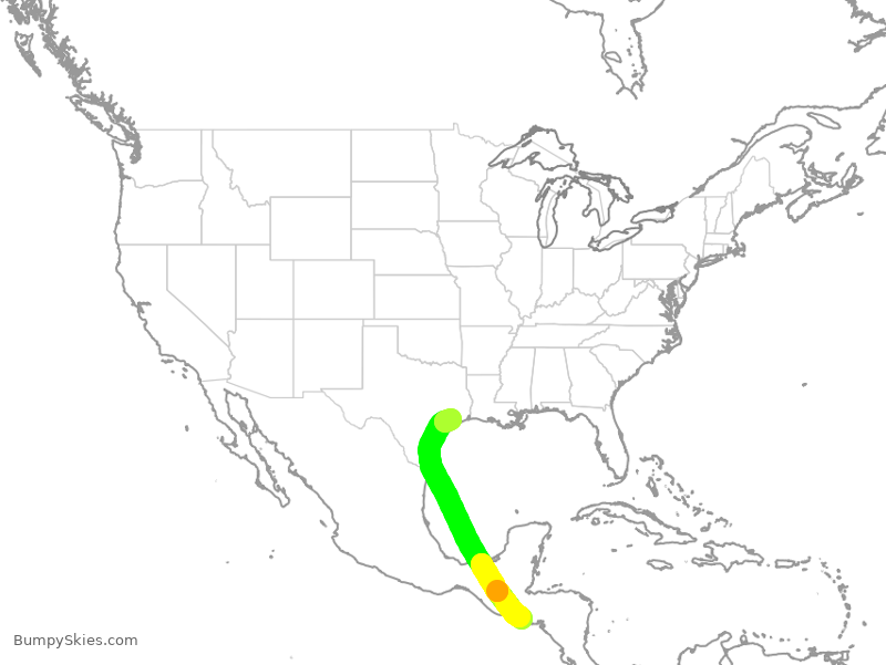 Turbulence forecast map for SWA8547, SLP to HOU