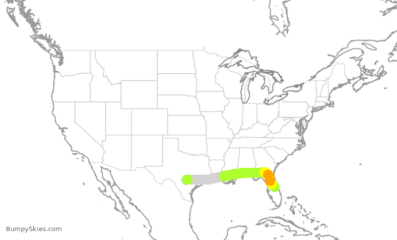 Turbulence forecast map for SWA856, SAT to MCO
