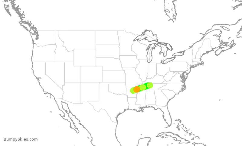 Turbulence forecast map for SWA858, BNA to LIT