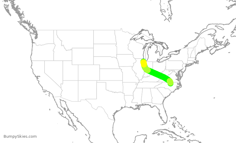 Turbulence forecast map for SWA8612, MDW to RDU