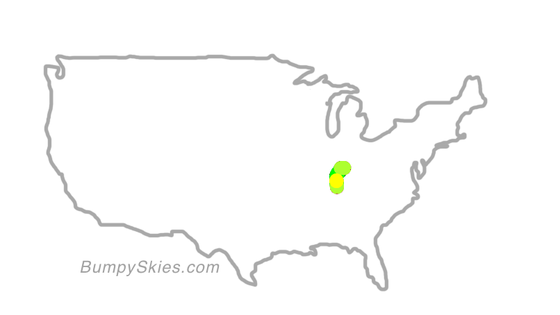 Map of continental US with illustrated flight path and turbulence forecast (described in text below)