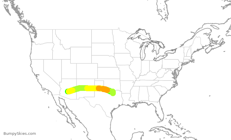 Turbulence forecast map for SWA862, PHX to DAL