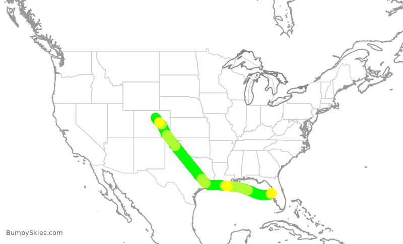 Turbulence forecast map for SWA863, TPA to DEN