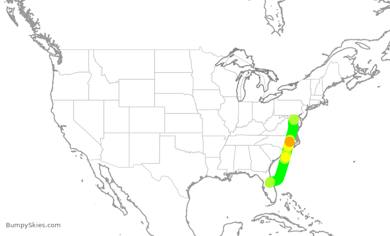 Turbulence forecast map for SWA864, BWI to MCO