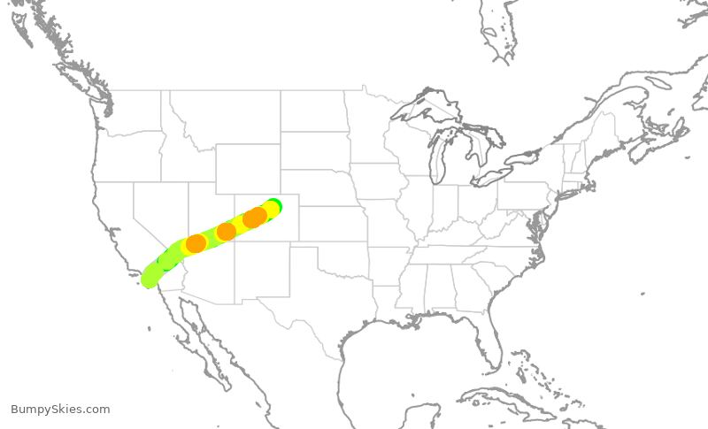 Turbulence forecast map for SWA865, SNA to DEN