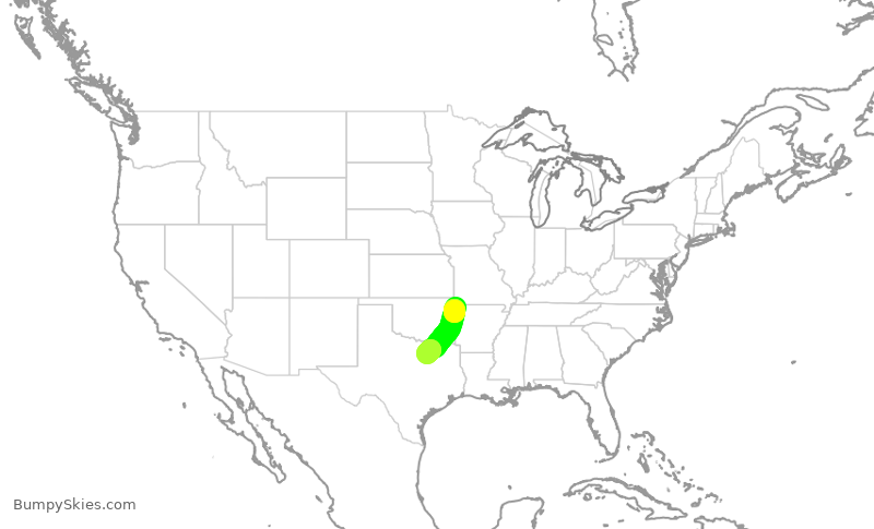 Turbulence forecast map for SWA8675, XNA to DAL
