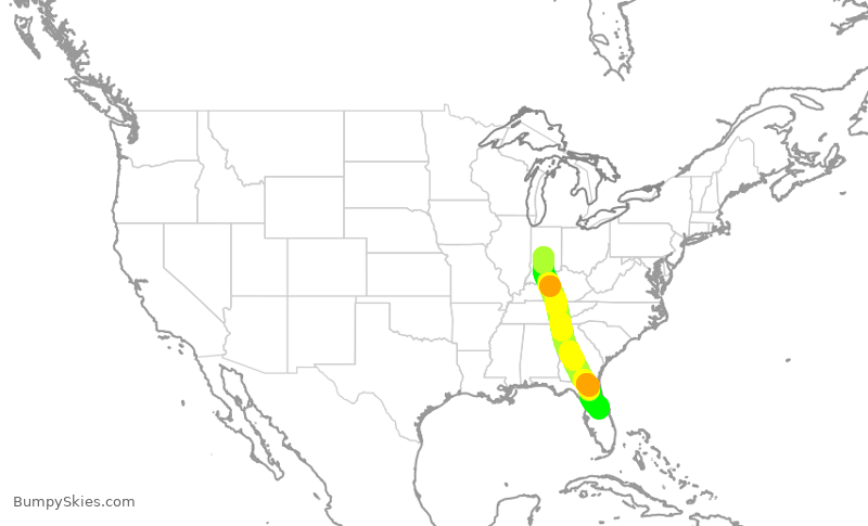 Turbulence forecast map for SWA867, IND to MCO