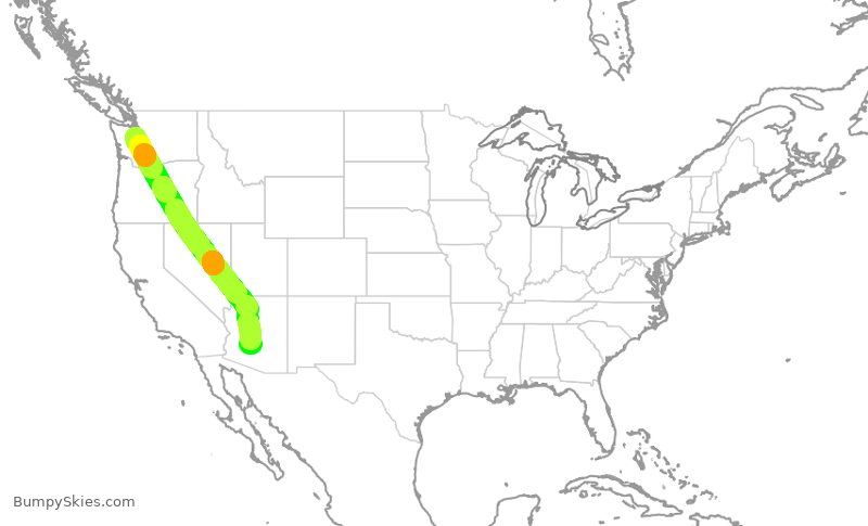 Turbulence forecast map for SWA868, SEA to PHX