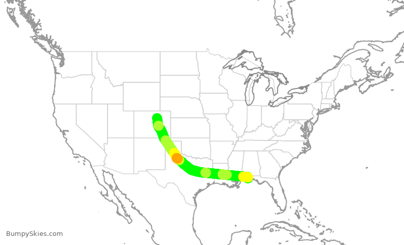 Turbulence forecast map for SWA869, DEN to PNS
