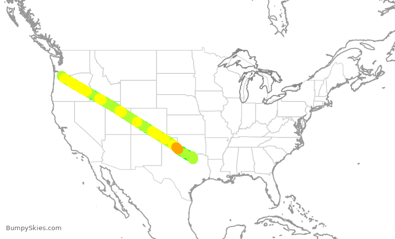 Turbulence forecast map for SWA873, PDX to DAL